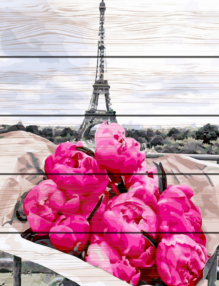 Картина за номерами Rainbow Art на дерев'яному панно "Півонії в Парижі" 40х50см GXT31855-RA