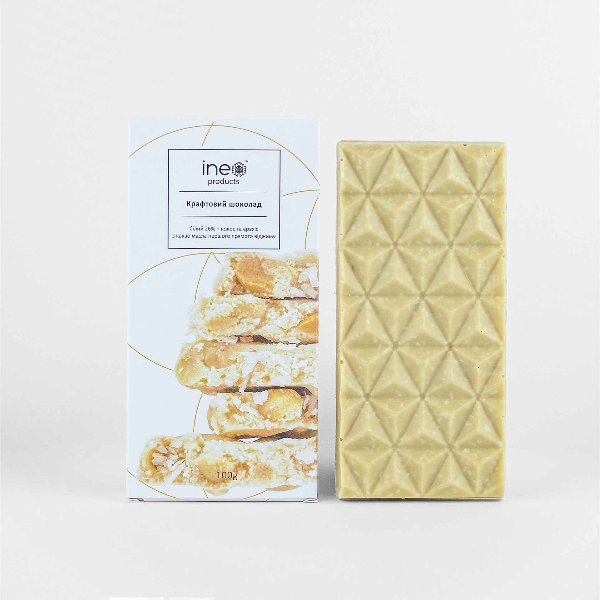 Шоколад крафтовий Ineo products  білий з кокосом та арахісом 8 шт