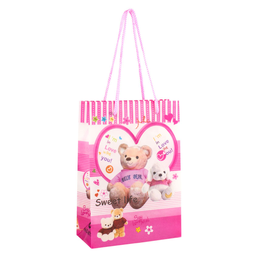 Сумочка подарочная пластиковая с ручками Gift bag Мягкая игрушка 17х12х5.5 см Розовый (27326)