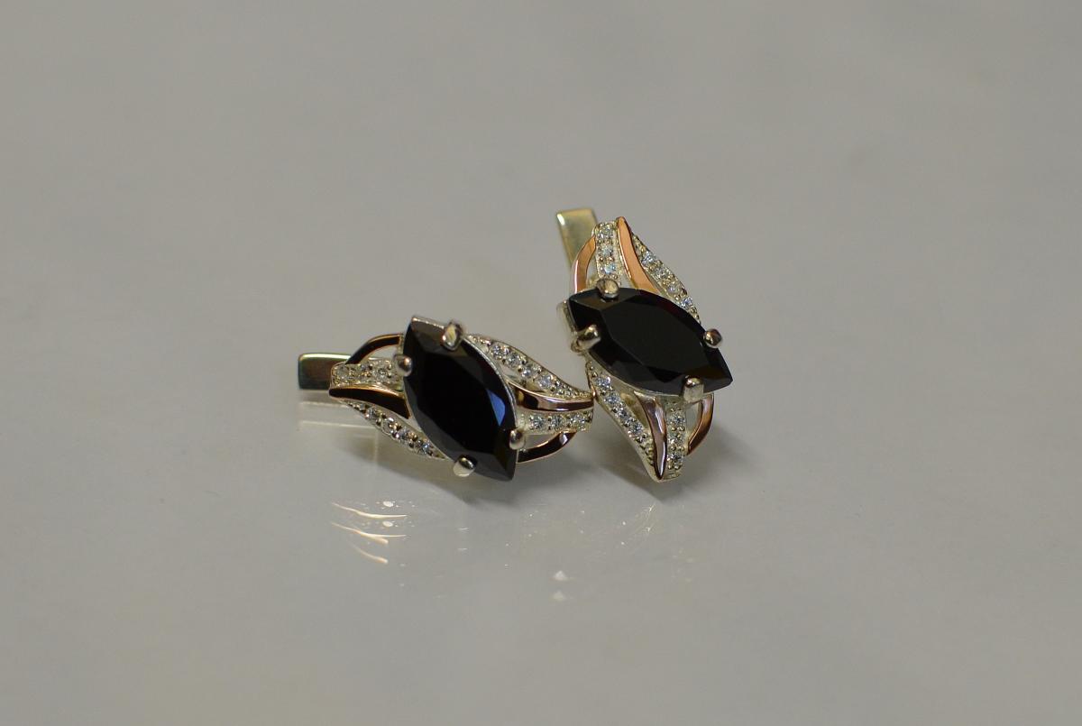 Срібні сережки Sil із золотими пластинами 114s-13 Чорний (Sil-845)