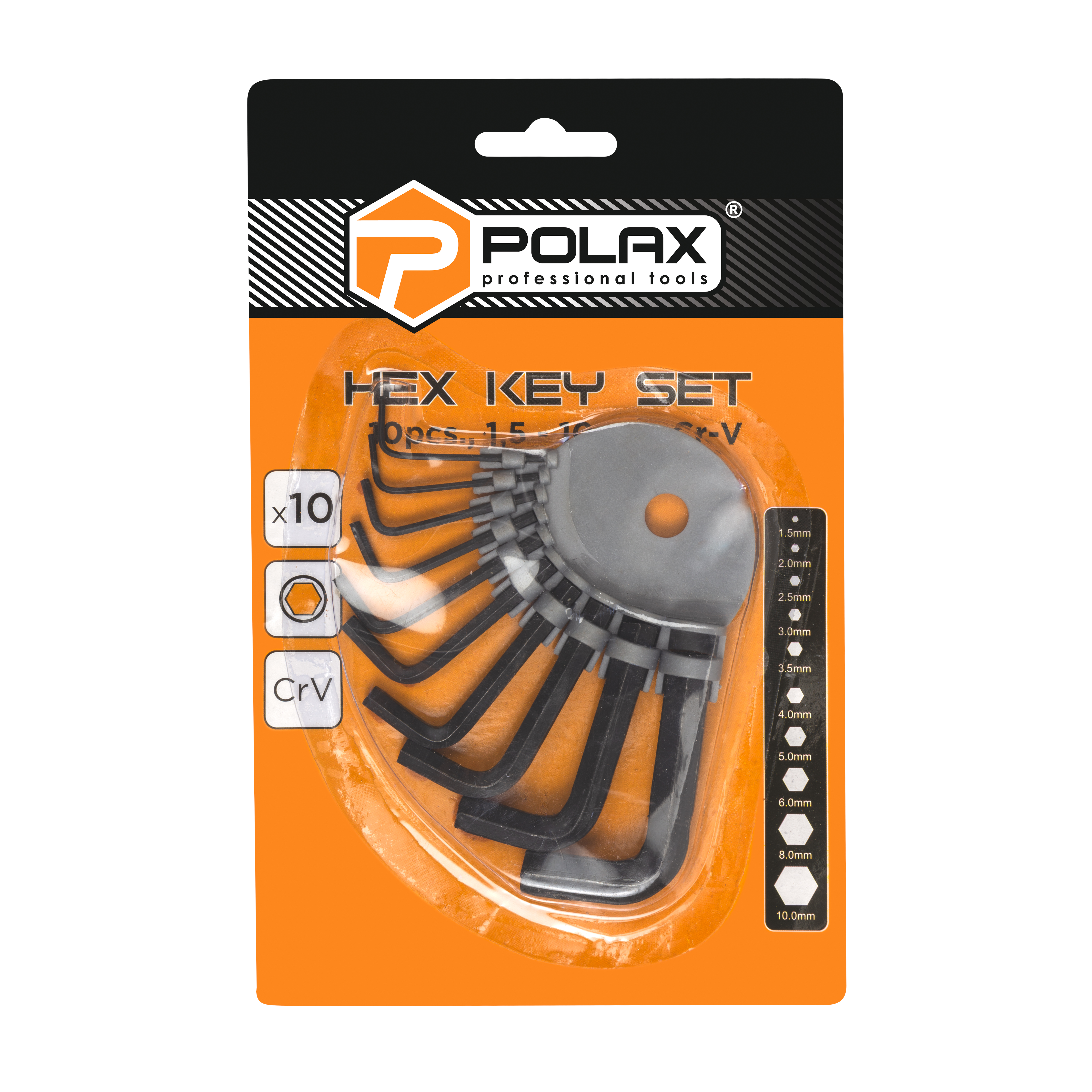 Набор шестигранных ключей Polax Г-образных на кольце 10 шт 1.5-10 мм (25-011)
