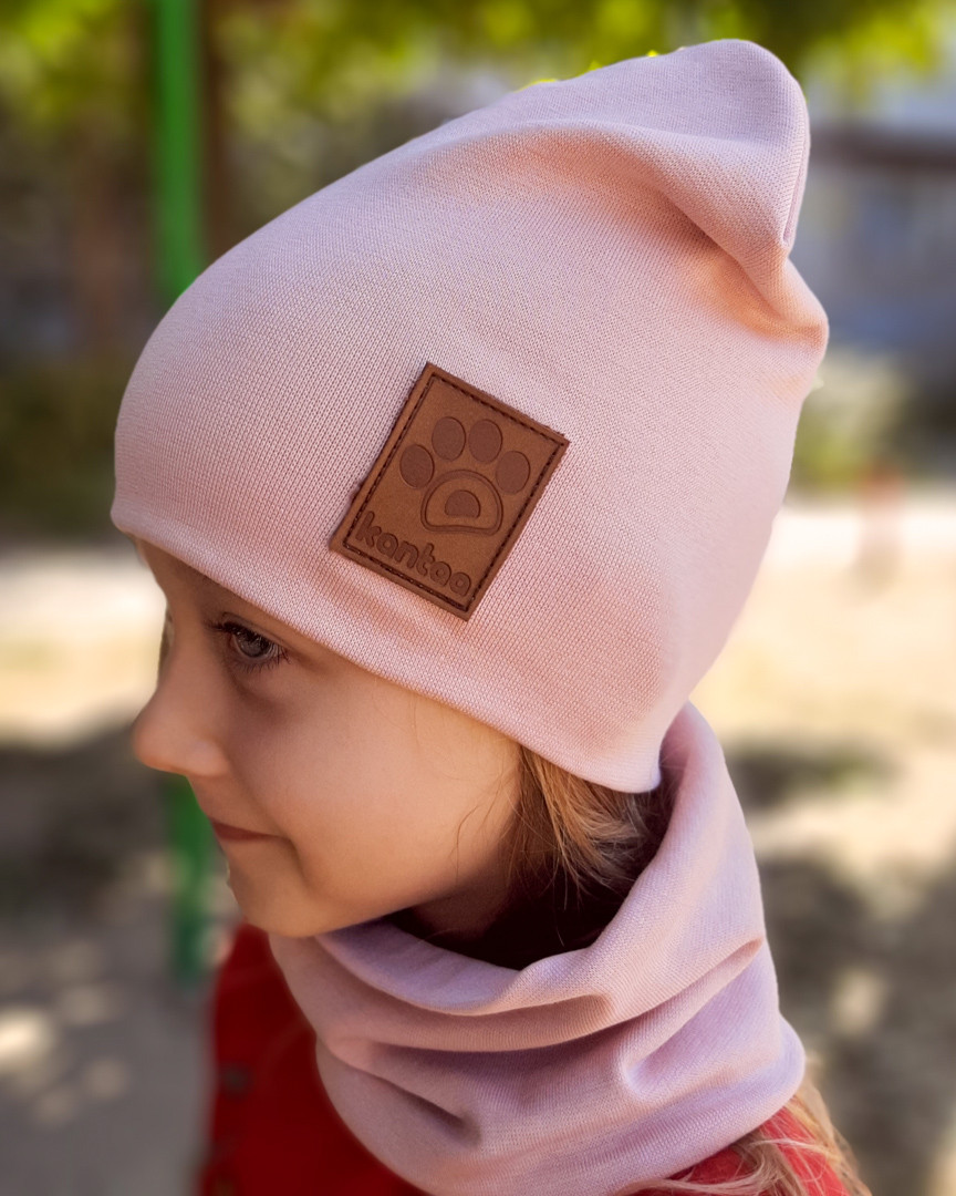 Детская шапка с хомутом КАНТА размер 52-56, пудра (OC-532)