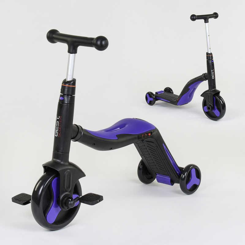 Самокат - беговел - велосипед 3 в 1 Best Scooter подсветка музыка PU колеса фиолетовый JT 30304