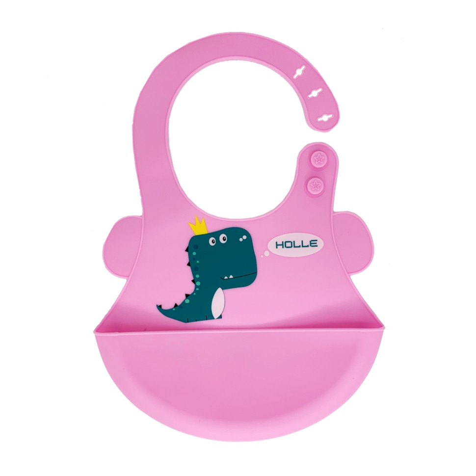 Слюнявчик силиконовый "Дино" Mega Zayka MGZ-0616(Soft-Pink) с карманом