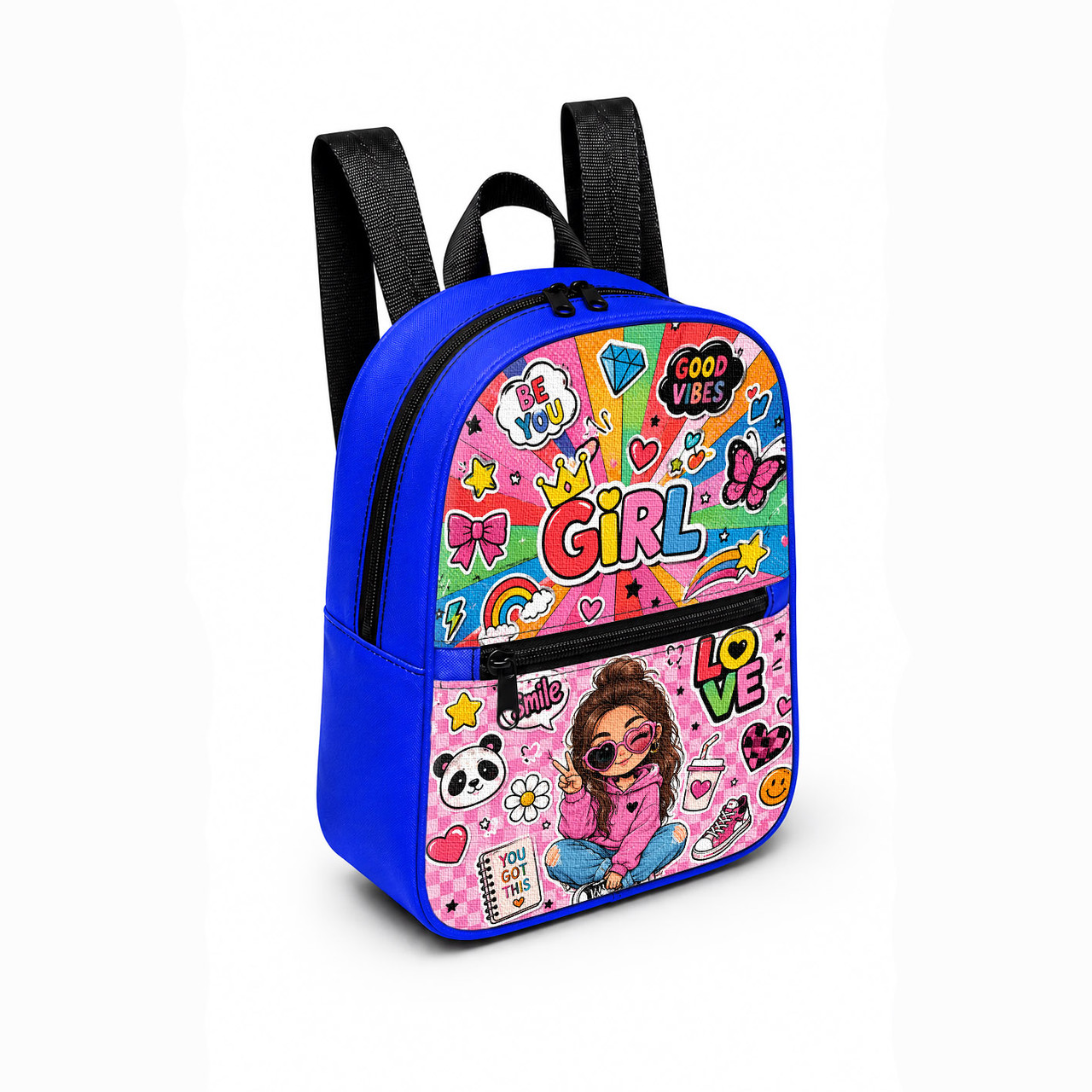 Дитячий міні-рюкзак для дівчинки Kawaii Girl з принтом, синій, 28×24×10 см