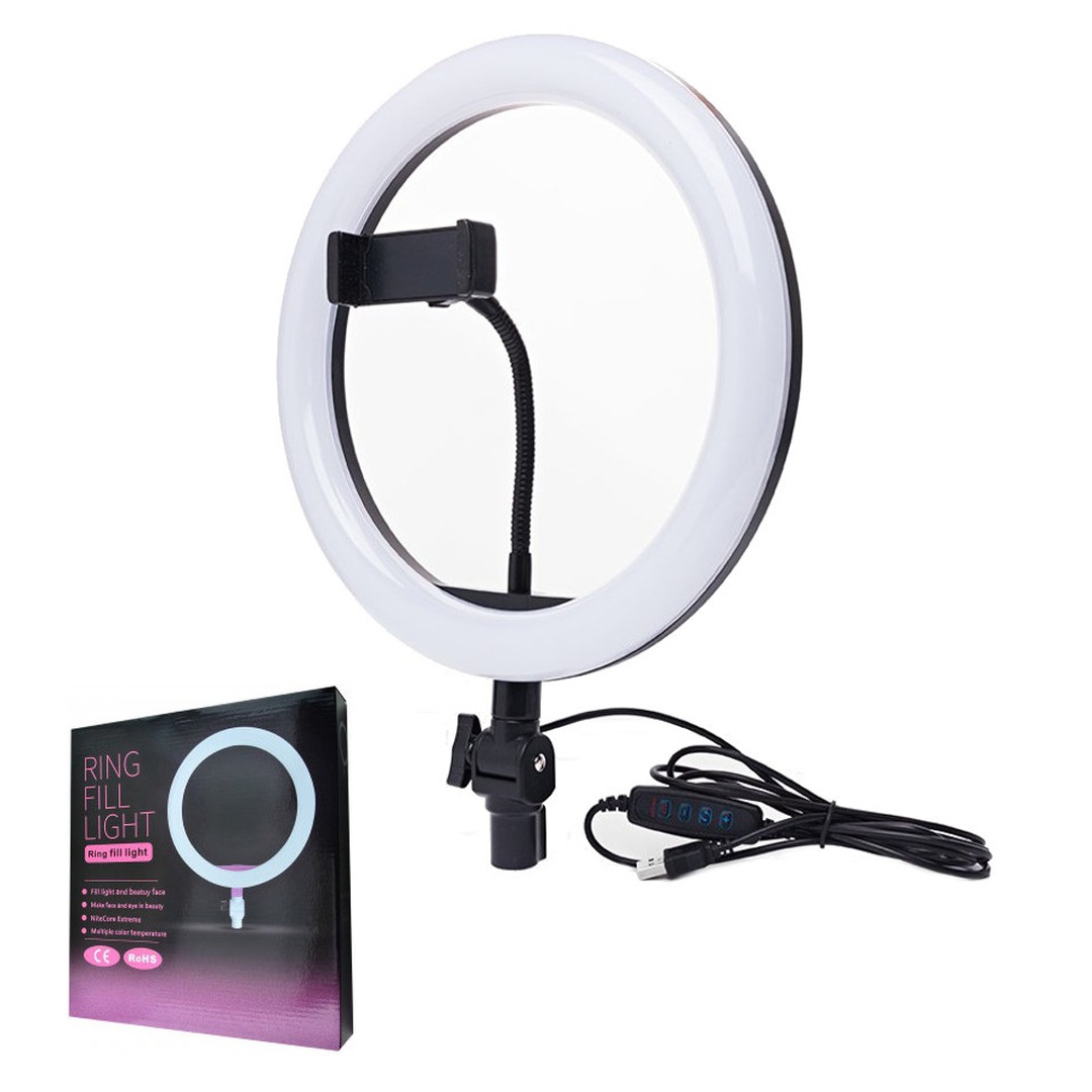  Кольцевой свет Selfie Ring Light лампа светодиодная с гибким держателем для телефона 20см Бело-черный (М20) 