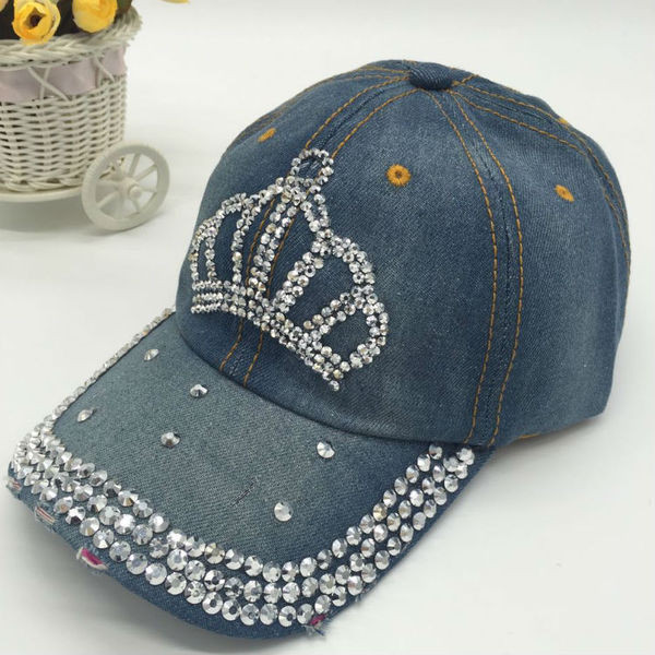 Женская джинсовая кепка с короной и стразами (hub_np2_0666)