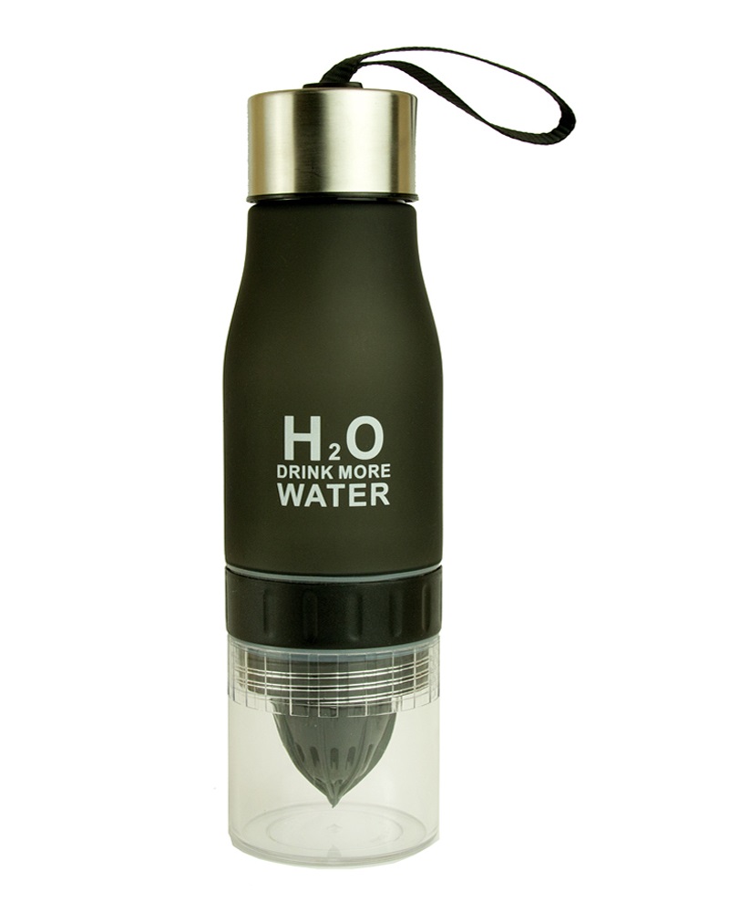 Бутылка для воды и напитков H2O с цитрусовой соковыжималкой 650 мл Черная (SUN0034)