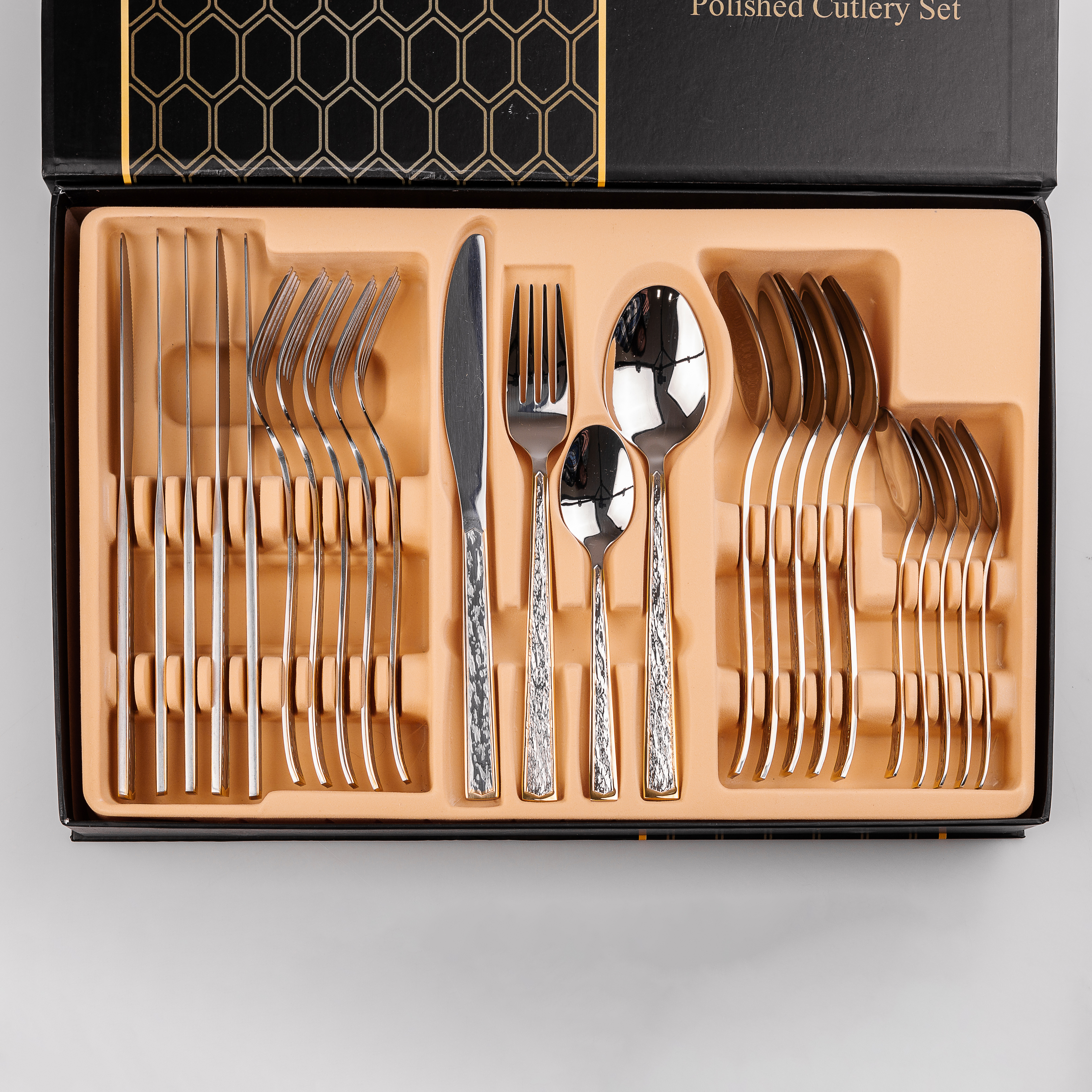 Набор столовых приборов TS Kitchen на 6 персон с фактурой хром с золотом (HP9692)