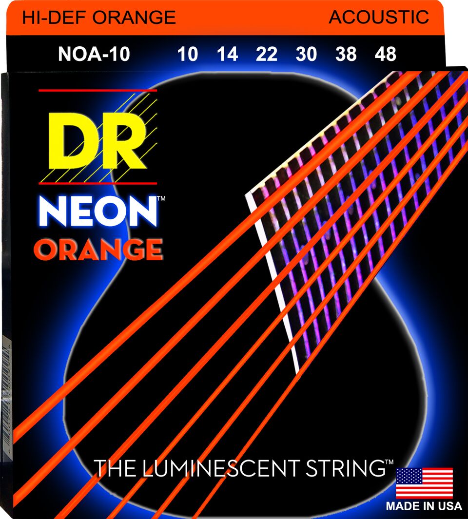 Струны для акустической гитары DR NOA-10 Hi-Def Neon Orange K3 Coated Extra Light Acoustic Guitar Strings 10/48