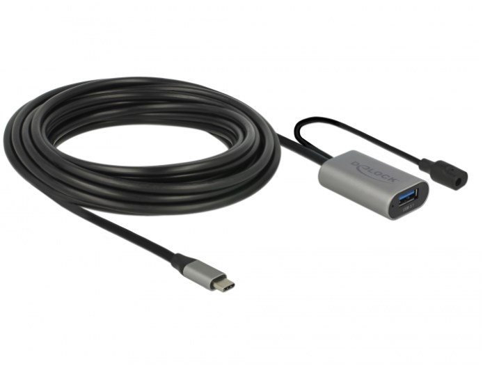 Кабель пристроїв-подовжувач Delock USB Type-C-3.0A M/F (Active)  5.0m (USB3.0) AWG22+28 D=4.6mm чорний (70.08.5391)