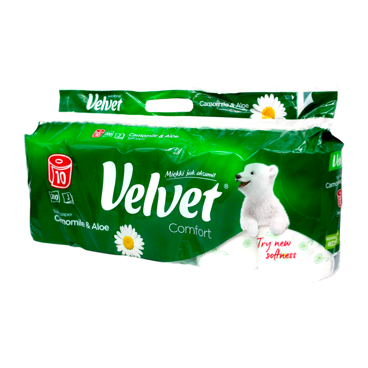 Туалетная бумага Velvet Camomile Aloe 10 рулонов 3 слоя 200 отрывов