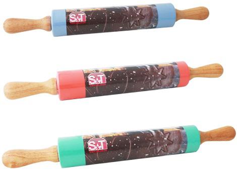Скалка для раскатки теста силиконовая с деревянными ручками 43х5.3см S&T DP77841
