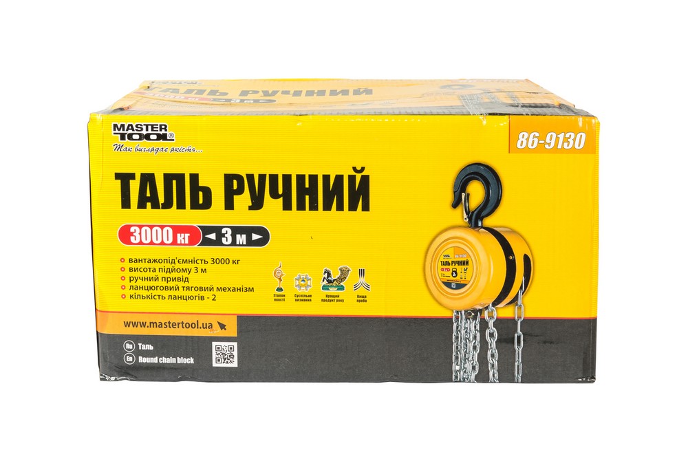 Таль ручная MASTERTOOL GM 3 т длина цепи 3 м круглый блок (86-9130)