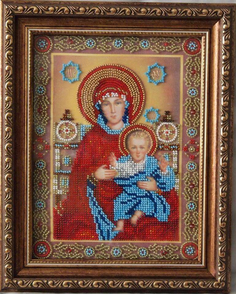 Схема для вишивання ікони бісером на натуральному художньому холсті Абрис Арт Ікона Вінчальна пара Богородиця ACK-148