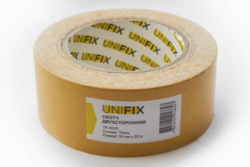 Скотч двухсторонний UNIFIX на тканевой основе 50 мм х 25 м Желтый (051765)