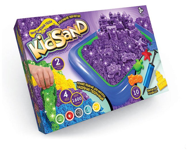 Комплект креативного творчества "Кинетический песок KidSand" Danko Toys KS-02-01U 1600 г + песочница