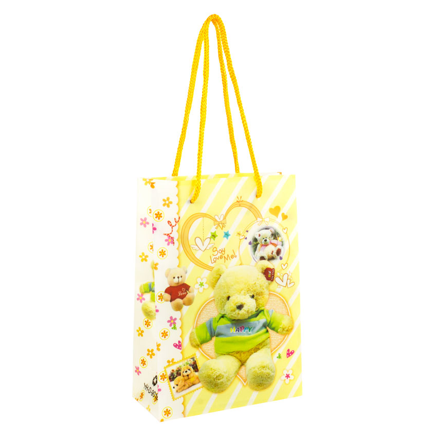 Сумочка подарочная пластиковая с ручками Gift bag Мягкие игрушки 17х12х5.5 см Желтый (27325)