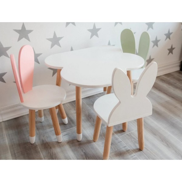 Дитячий стіл Baby Room + 3 стільці з вухами Білий (BR008)