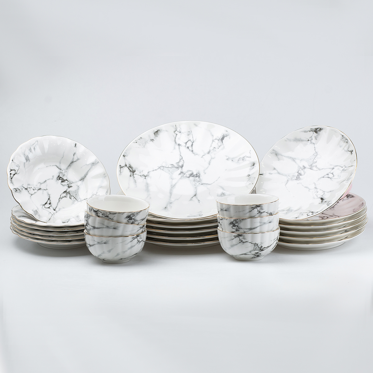 Столовый сервиз на 6 персон керамический TS Kitchen Marble белый (HP26472)