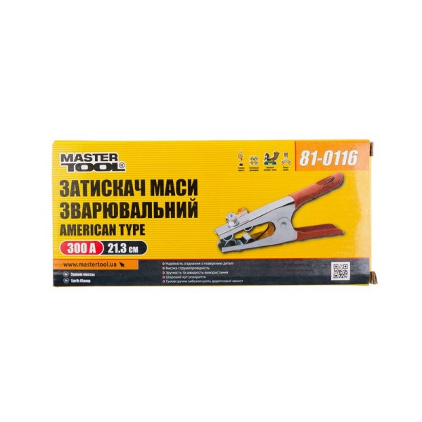 Зажим массы сварочный MASTERTOOL American type 300 А (резиновые ручки) 81-0116