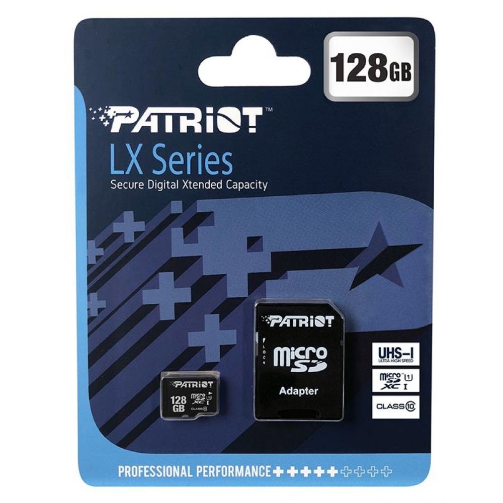 Карта памяти с адаптером Micro SDXC Patriot LX Series 128gb UHS-1 Class 10 Black