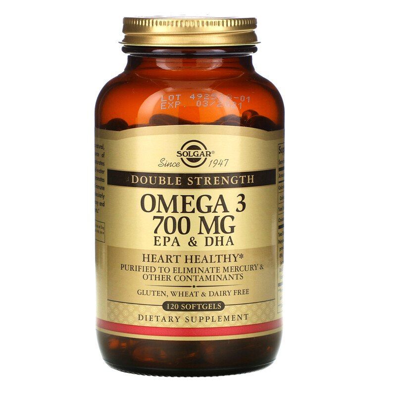 Omega-3 EPA DHA Solgar двойная сила 700 мг 120 гелевых капсул