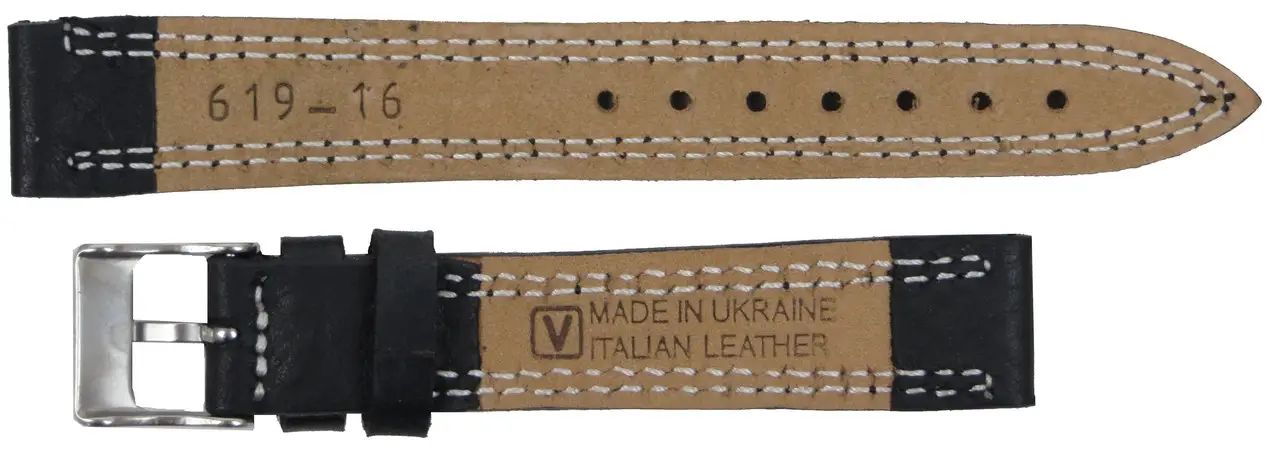 Ремешок для часов из кожи Mykhail Ikhtyar 16 мм Черный (S619-16S black)