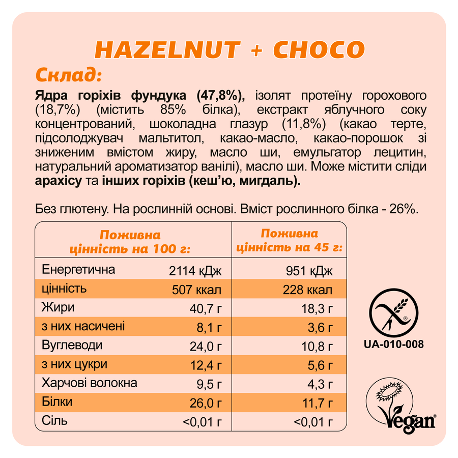 Протеиновый батончик FIZI Фундук-шоколад 45 г 10 шт (2514020297)
