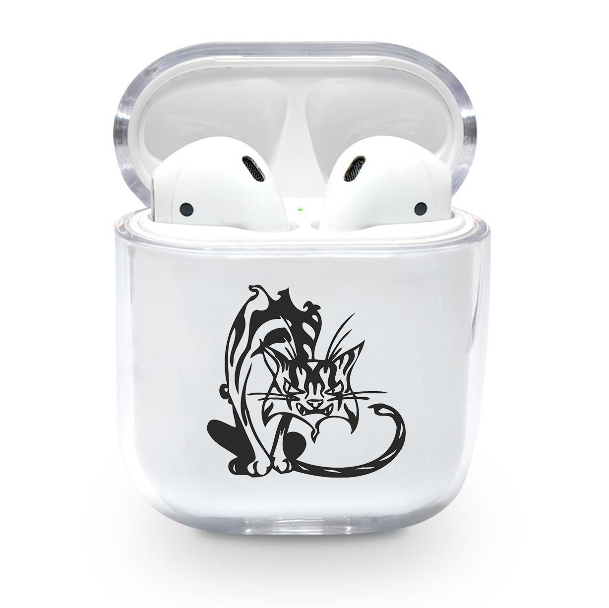 Прозорий силіконовий чохол Apple AirPods з малюнком - Cat (KAP1194)