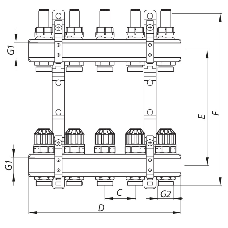 Колекторний блок із витратомірами KOER KR.1110-08 1”x8 WAYS (KR2645)