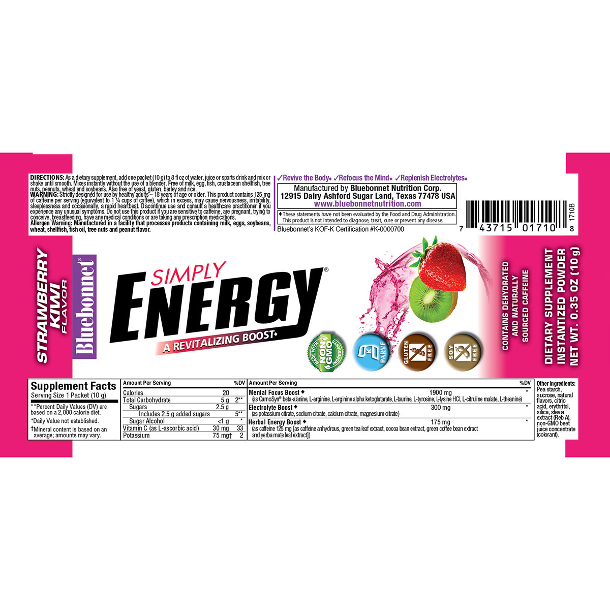 Энергетический напиток в порошке Bluebonnet Nutrition Simply Energy Grape 14 пакетиков по 10 г (1711)