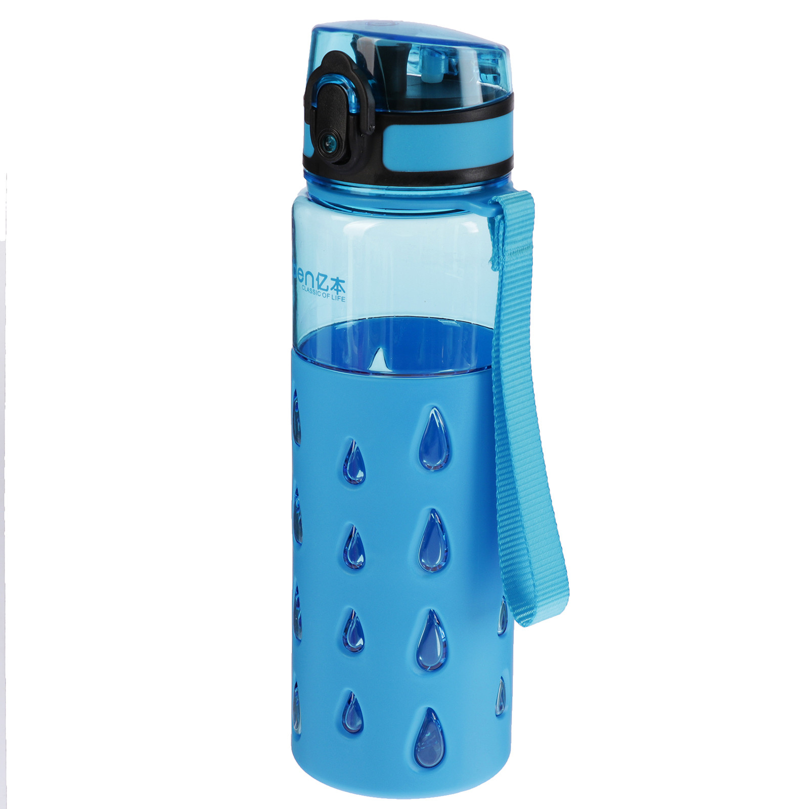 Пляшка для води Крапельки 550 мл у пластиковому чохлі Блакитна (200633)
