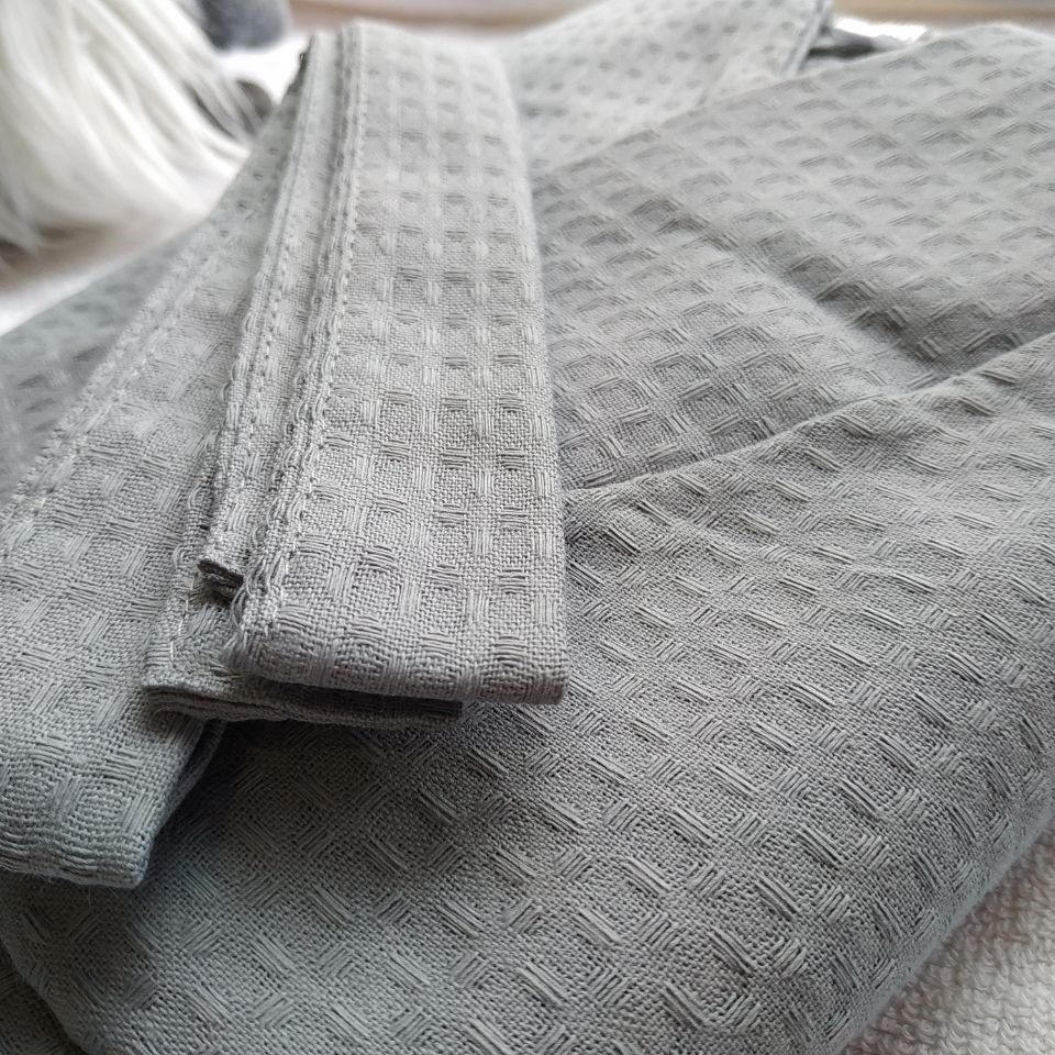 Вафельный халат Luxyart Кимоно 54-56 XL серый (LS-3376)