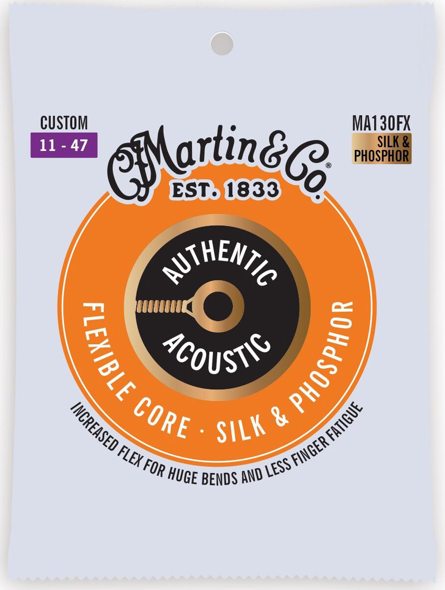 Струны для акустической гитары Martin MA130FX Flexible Core Silk And Phosphor Custom Authentic Acoustic Guitar Strings 11/47