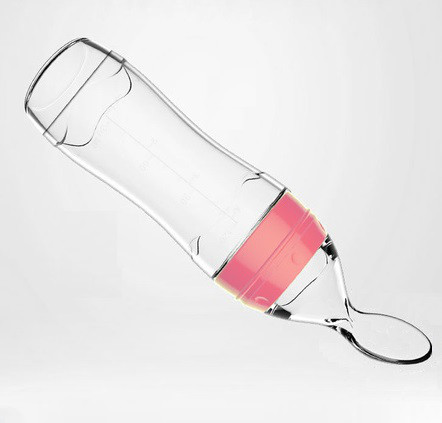 Бутылочка для кормления SUNROZ силиконовая с ложечкой и колпаком 120 мл Розовый (SUN1389)