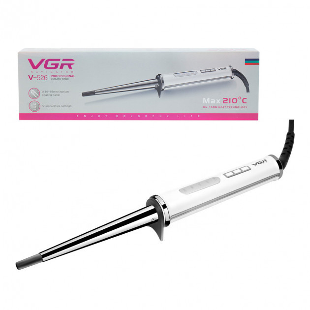Плойка для волосся конусна VGR V-526 з керамічним покриттям White