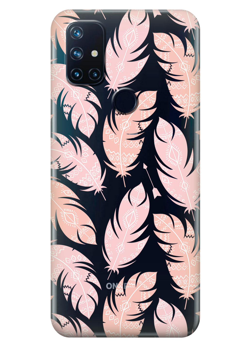 Прозорий силіконовий чохол iSwag для OnePlus Nord N10 з малюнком - Рожеве пір'я (KS14752)