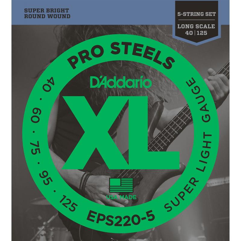 Струни для бас-гітари D'Addario EPS220-5 Pro Steels Super Light Electric Bass 5-Strings 40/125