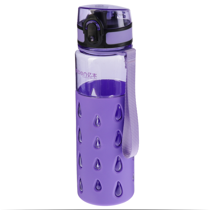 Пляшка для води Крапельки 550 мл у пластиковому чохлі Фіолетова