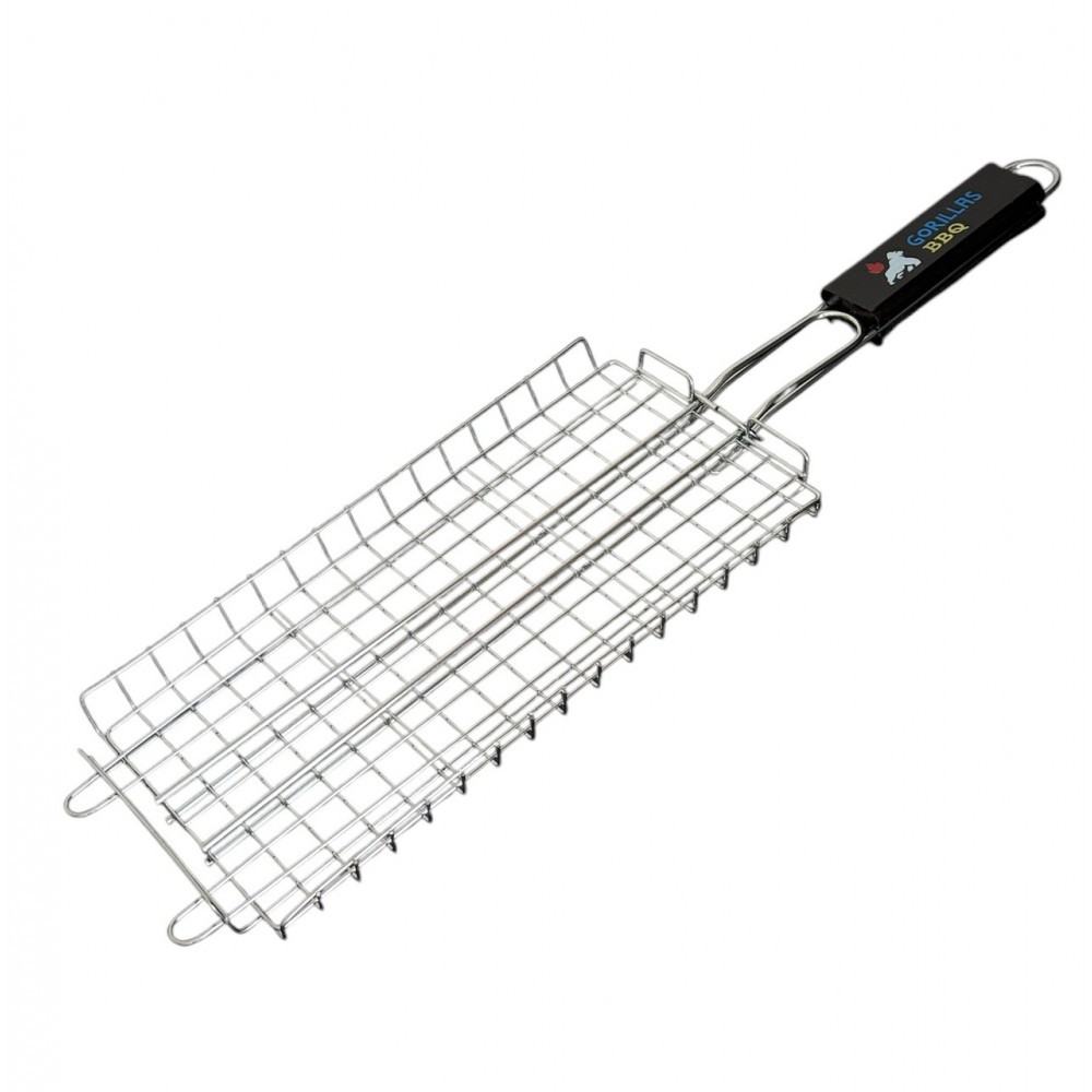 Решітка-гриль для риби Gorillas BBQ 32x15 см, хром, дерев'яна ручка