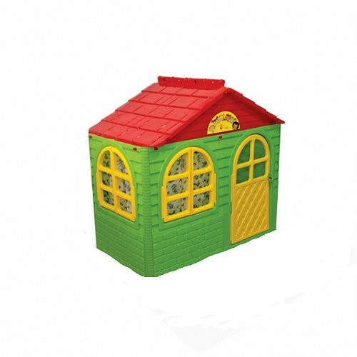 Дитячий ігровий пластиковий будиночок зі шторками 02550/13 129*69*120 см Зелено-червоний