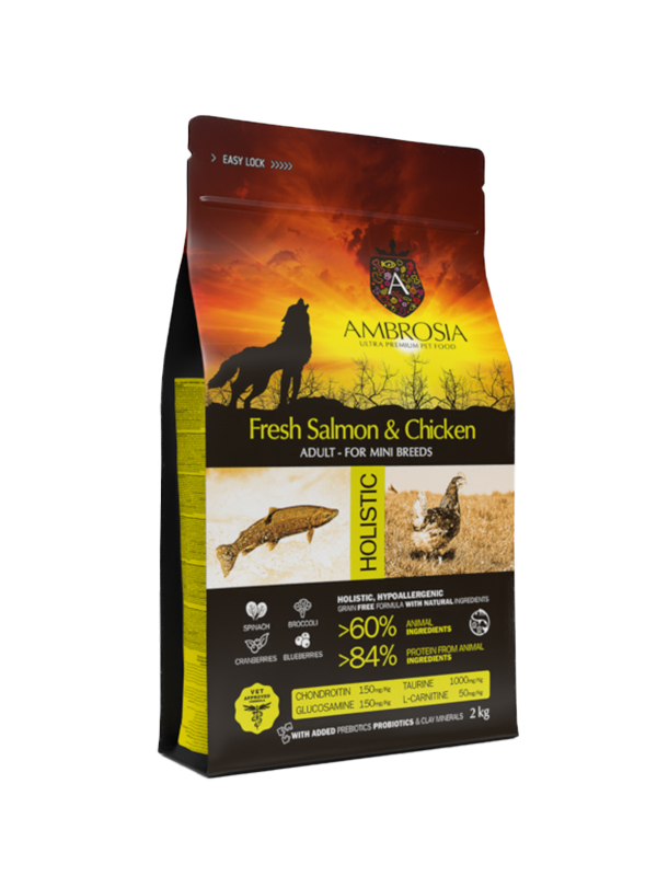 Корм для собак Ambrosia Grain free dog adult mini Fresh Salmon and Chicken 2 кг