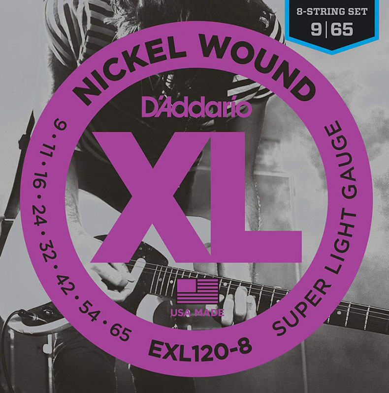 Струни для електрогітари D'Addario EXL120-8 Nickel Wound Super Light Electric 8-Strings 9/65