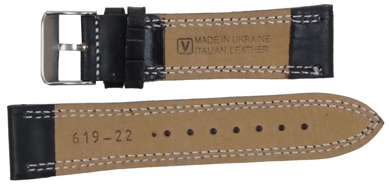 Ремешок для часов из кожи Mykhail Ikhtyar 22 мм Черный (S619-22S black)