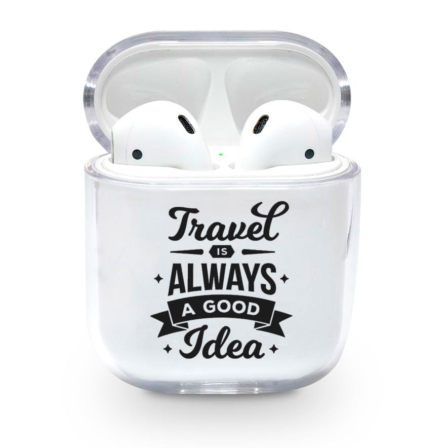 Прозрачный силиконовый чехол Apple AirPods с рисунком - Travel / Good Idea (KAP1225)