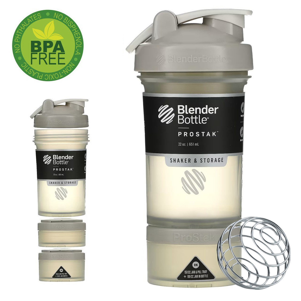 Шейкер спортивний з контейнерами Blender Bottle ProStak 22oz/650ml Grey (1838398007)
