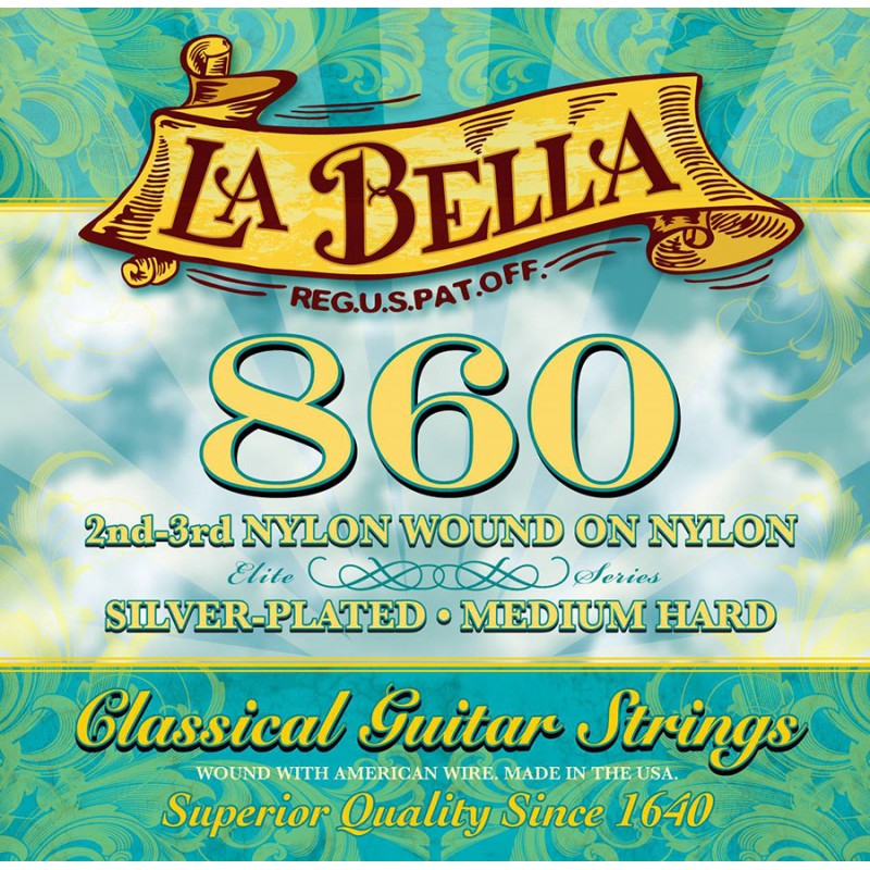 Струны для классической гитары La Bella 860 Elite 2nd-3rd Nylon Wound Silver Plated Medium Hard