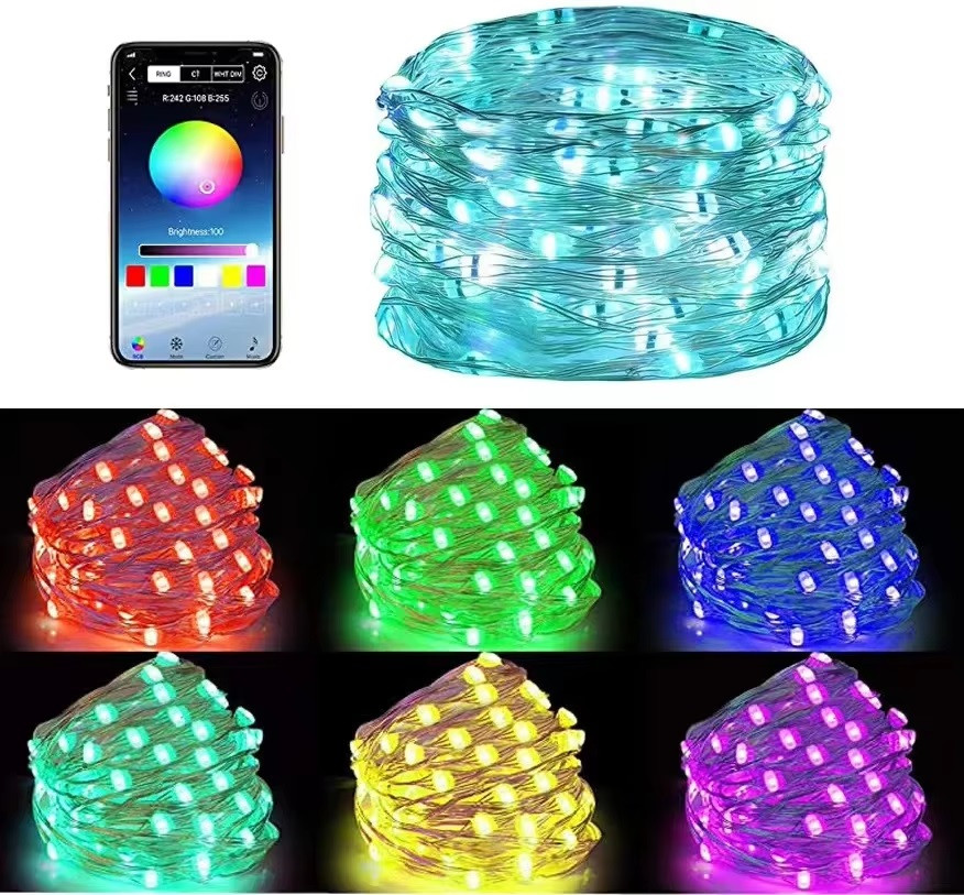 Светодиодная гирлянда Meiq-IT 100 LED RGB 10 м USB Bluetooth управление с телефона