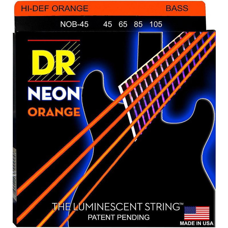 Струны для бас-гитары DR NOB-45 Hi-Def Neon Orange K3 Coated Medium Bass 4 Strings 45/105